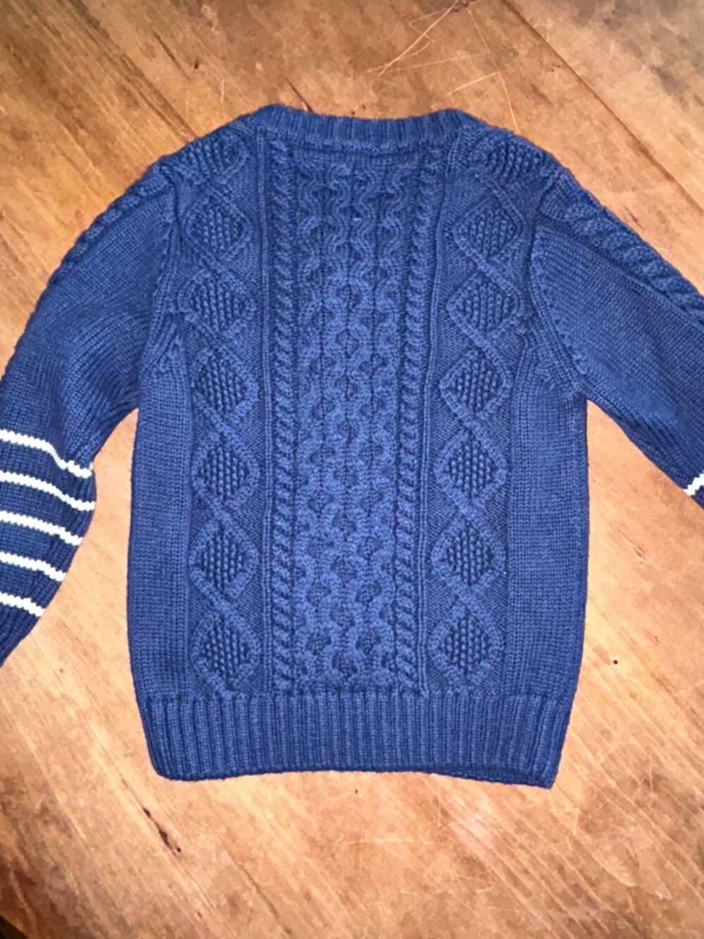 Jacadi Paris Boys Cable Knit Sweater 3Y Slate Blue with striped sleeve, NWT - Picture 2 of 4